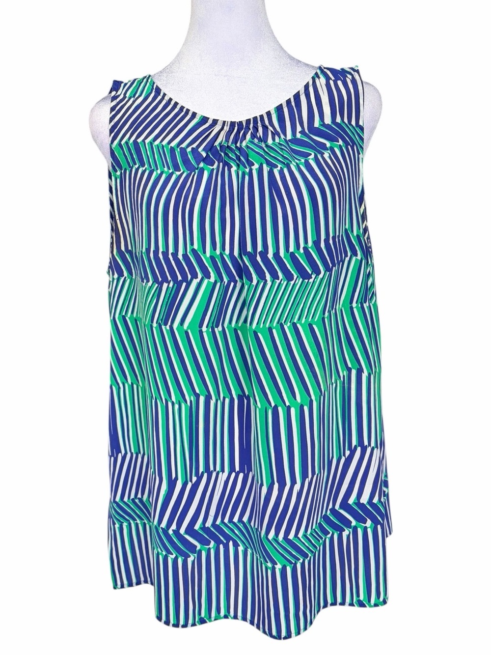 Tommy Bahama Blue and Green Striped Silk Sleeveless Top